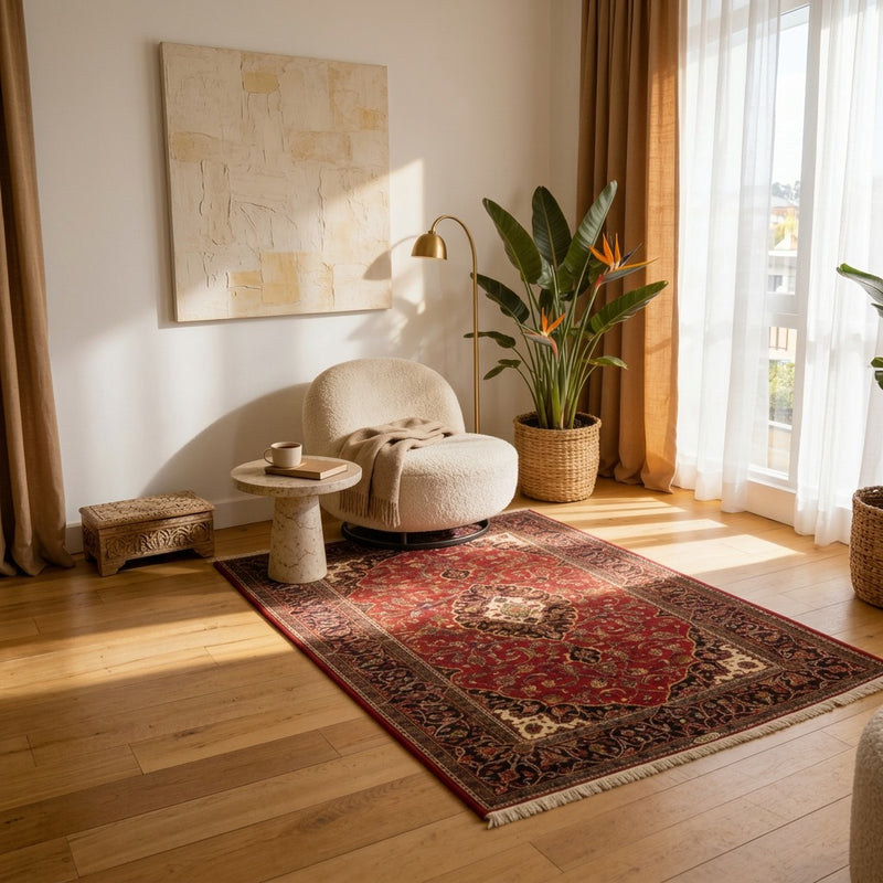 Kashan Koberec 141x216cm - Perský koberec - červená