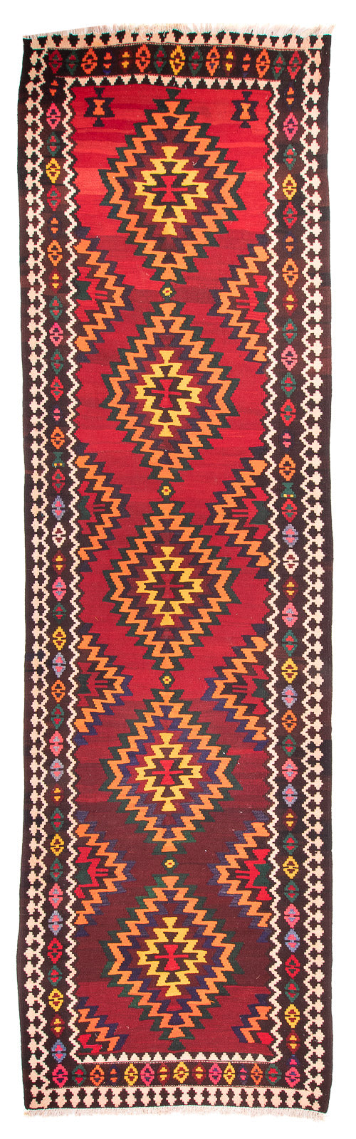 Starý kilim Koberec 124x440cm - tmavě červená