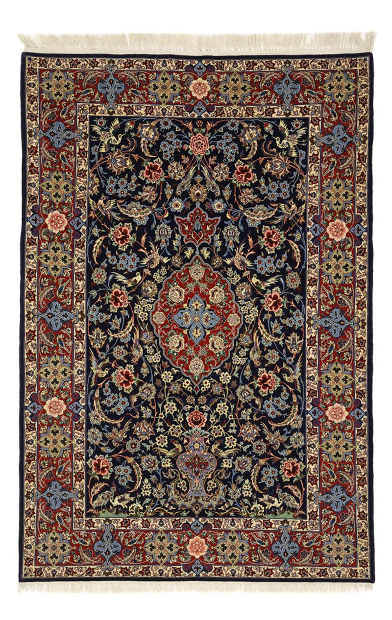 Orientální koberec - Isfahán - Hedvábný náhrdelník - 166 x 114 cm - tmavě modrá