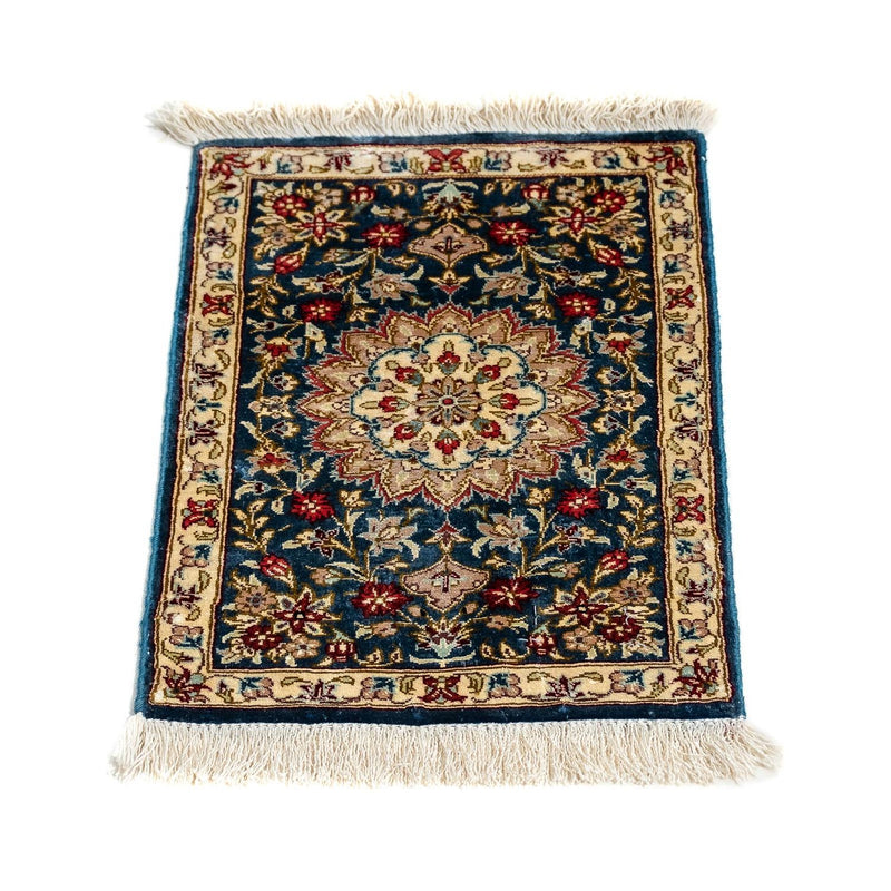 Hedvábný koberec - Ghom Silk - Premium - 44 x 27 cm - tmavě modrá
