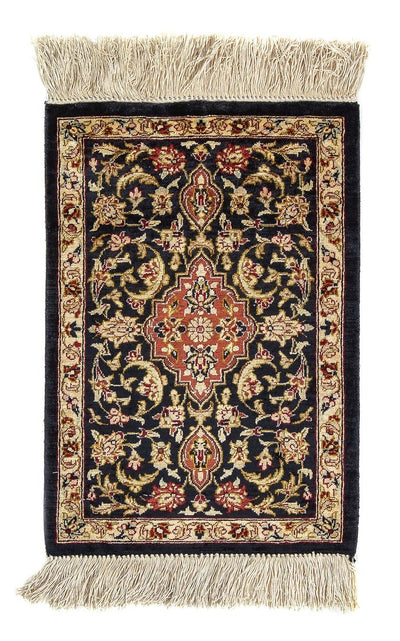 Qom hedvábí Koberec 28x41cm - Perský koberec - tmavě modrá