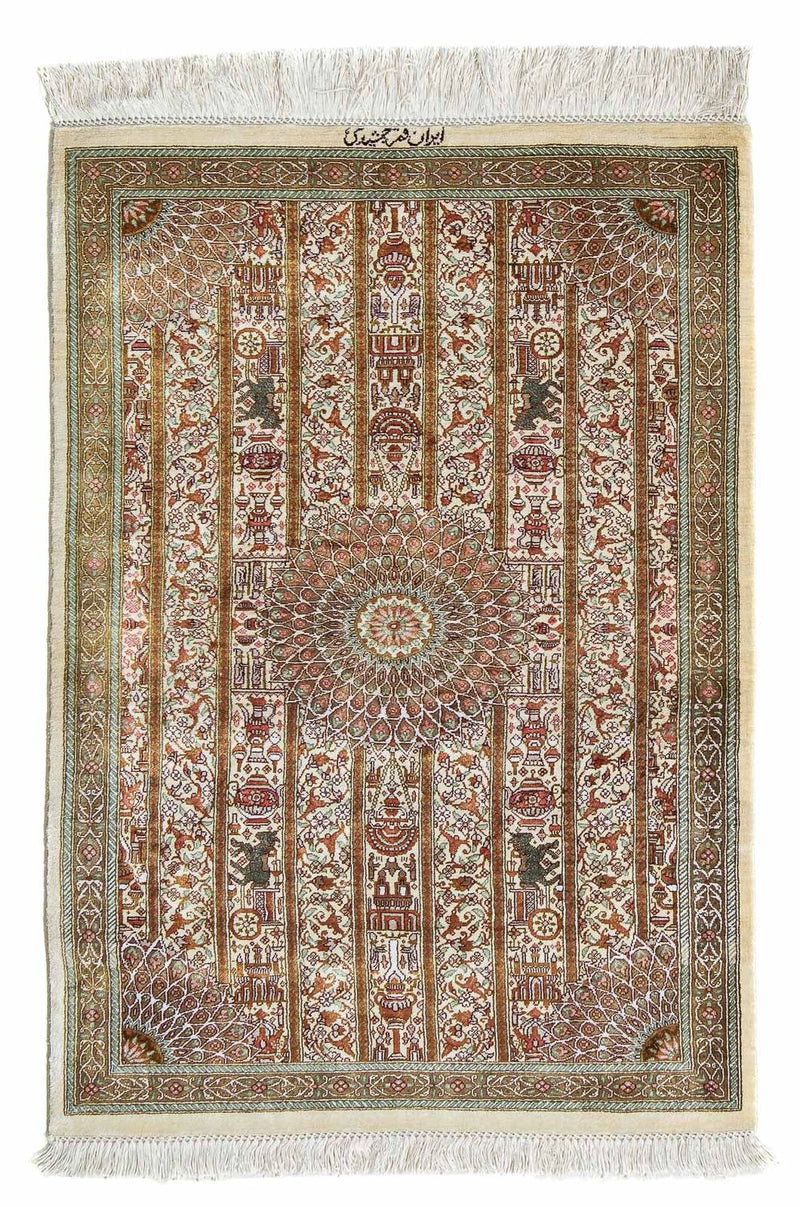 Qom Koberec 59x90cm - Perský koberec - béžová