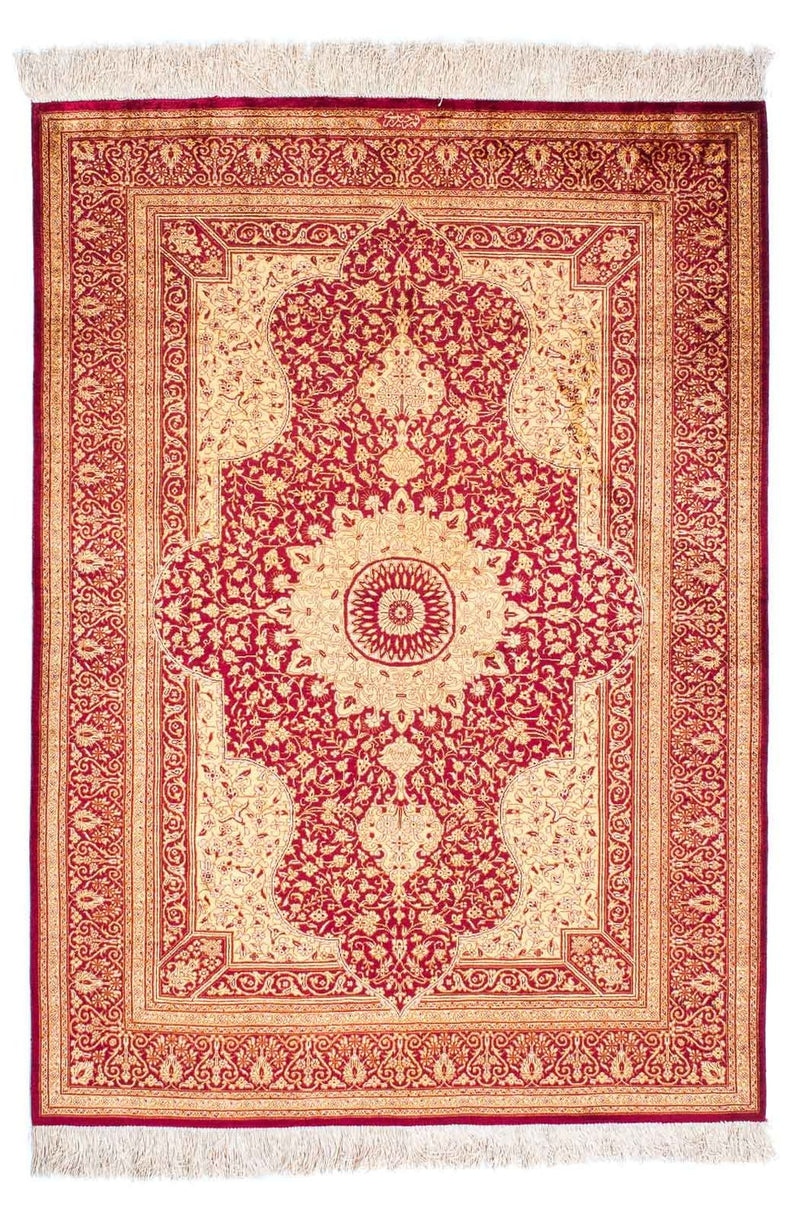 Qom Koberec 102x147cm - Perský koberec - tmavě červená